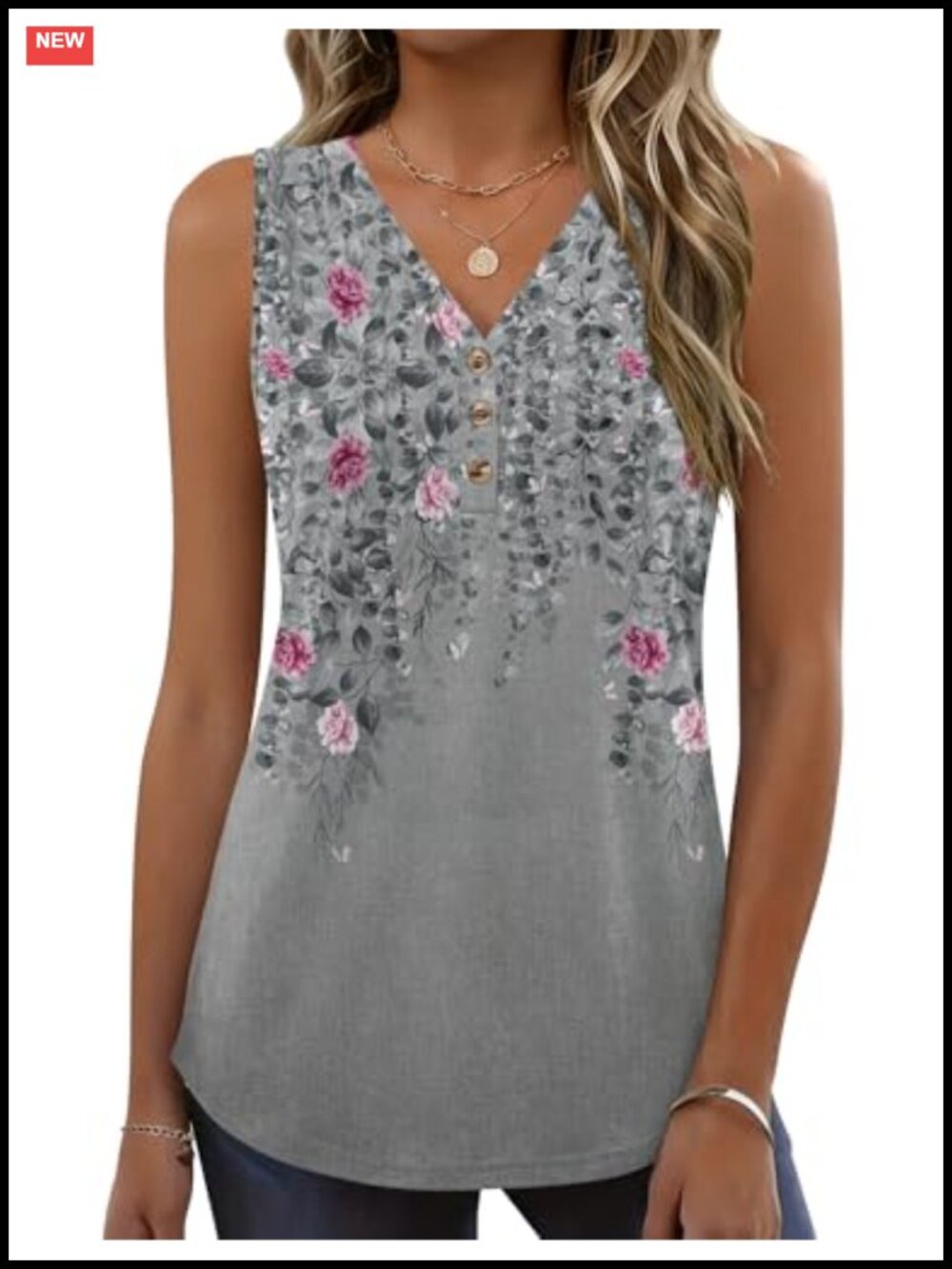 Women's Henley Tank Top Loose Fit V-Neck Sleeveless Polyester Spandex Summer Top